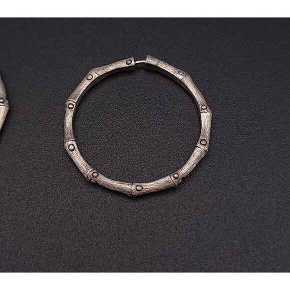 John Hardy Sterling Silver Satin Bamboo Hoop Earrings 1.25" - Picture 4 of 10
